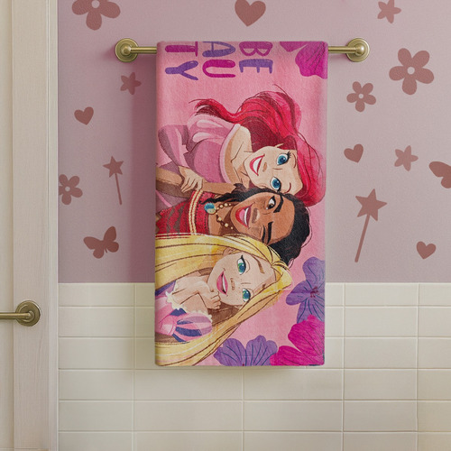 Toalla De Pincesas, Ariel, Moana Y Rapunzel Para Niñas Rosa Royal Sparkle