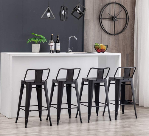 Juego De 4 Taburete Metálico Apilable Industrial Moderno Par