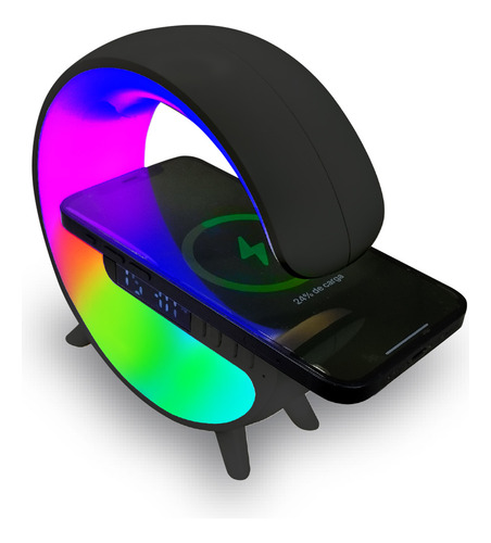 Parlante 5 En1 Cargador + Luz Rgb+ Reloj +alarma Negro Mlab