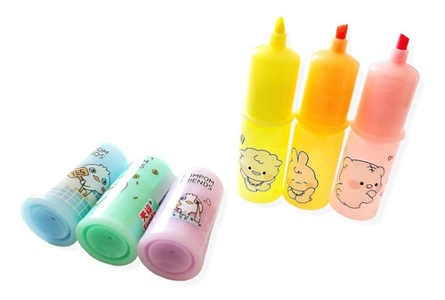 Estuche 6 Mini Destacadores Fluorescentes De Ositos