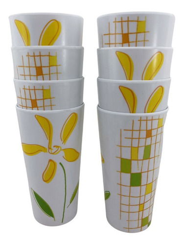 Vaso Tipo Plástico Melamina Lilly 400 Ml, 8 Piezas Color Blanco