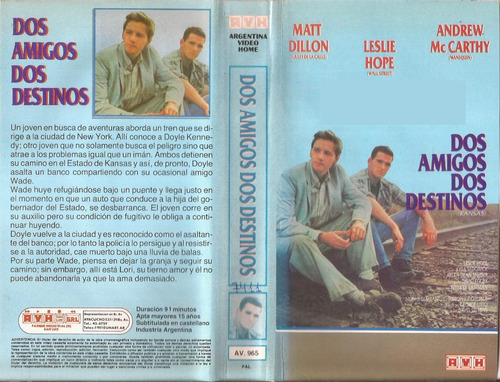 Kansas Vhs Matt Dillon Andrew Mccarthy Leslie Hope 1988