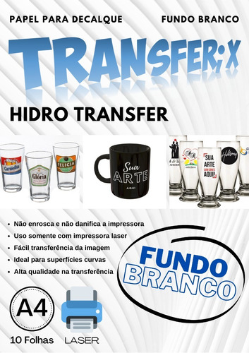 Papel Hidro Transfer Fundo Branco 5 Folhas A4 Transferix