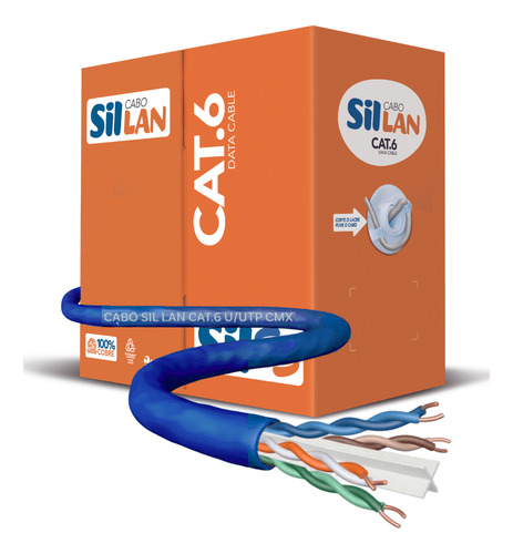 Cabo Informática 4 Pares 23awg Cat.6e  Azul 100 Metros