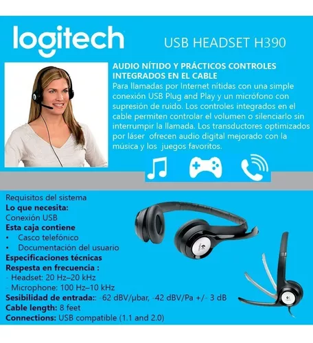 Auriculares con micrófono USB Logitech H390 con supresión de ruido