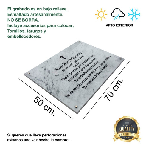 Imagen 2 de 8 de Placa De Mármol Grabada Excelente Terminación 70x50cm.