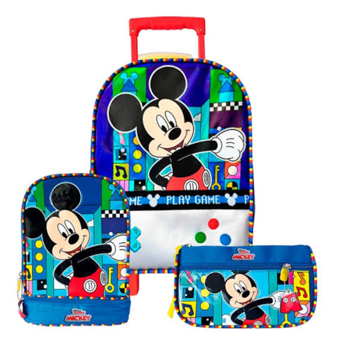 Pack Maleta Oficio Lonchera Cartuchera Mickey Gamer Disney