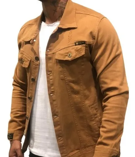 Jaqueta jeans marrom best sale masculina