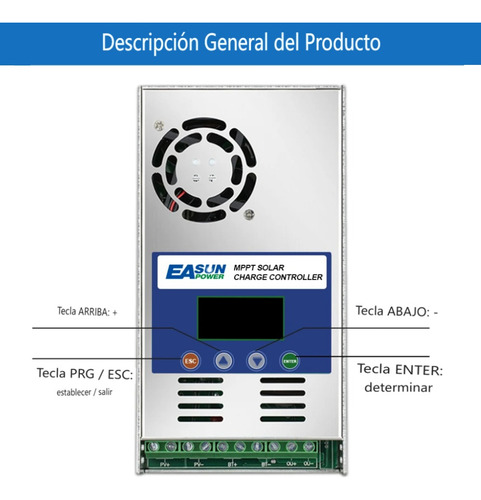 Controlador De Carga Solar Lcd Mppt 60a 12v/24v/48v 180voc Gris