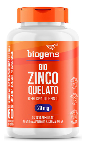 Bio Zinco Quelato 29mg, Quelado 60 Cáps, Biogens Sabor Sem sabor