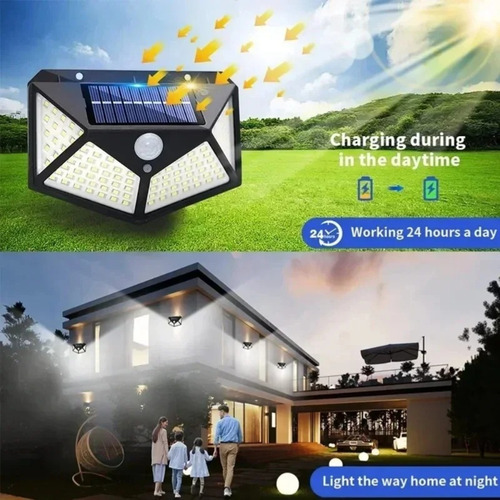 4pc Luz Solar Parede 100 Led Sensor Presença