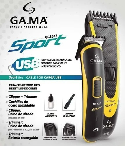 Kit Sport Clipper Gc542 + Trimmer Gt527 Gama Color Amarillo