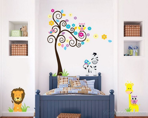 Vinilo Decor Sticker Arte Niño Pared - Animal Leon Arbol