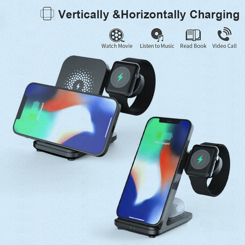 Cargador Inalámbrico 3 En 1 Para iPhone, Apple Watch, Airpod