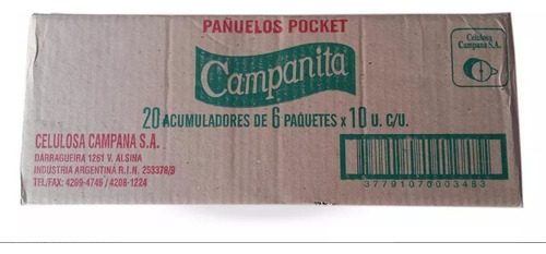 Pañuelos Descartables De Papel Tissue Campanita 20x6x10 Un