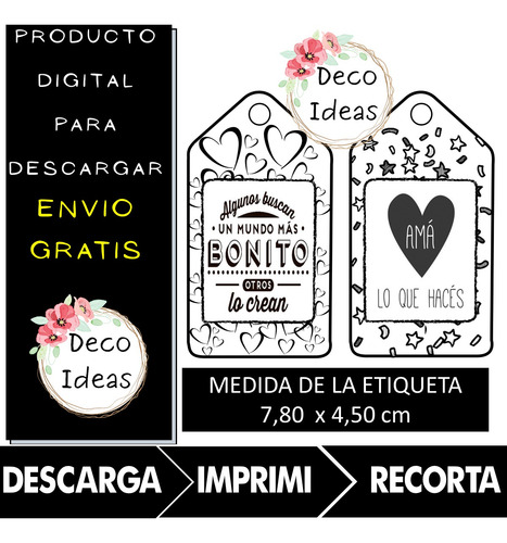 Imagen 3 de 5 de Kit Imprimible 02 Frases Positivas Tarjetas Topper Stikers