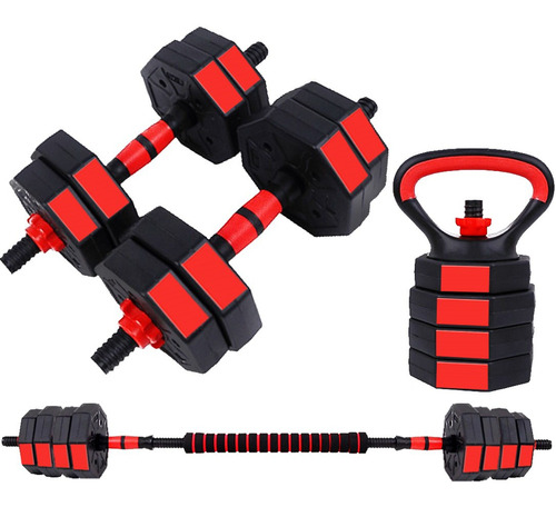 Mancuernas Pesas Ajustables Set 15kg 3en1 +barra +kettlebell