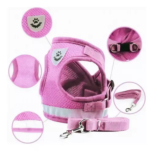 Chaleco reflectante con cuello de pecho para mascotas y collar guía  reflectante de color rosa, talla Gg