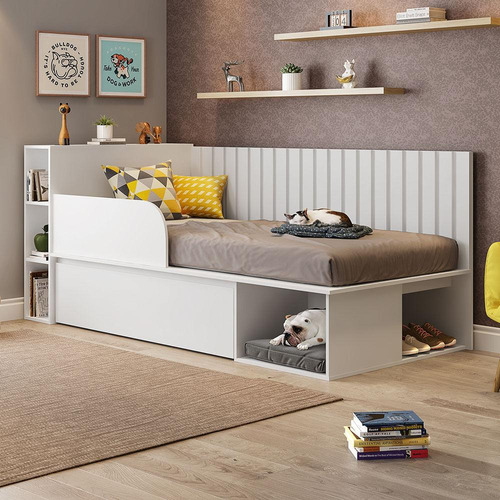 Cama Paris Com Nichos E Espaço Pet - Branco