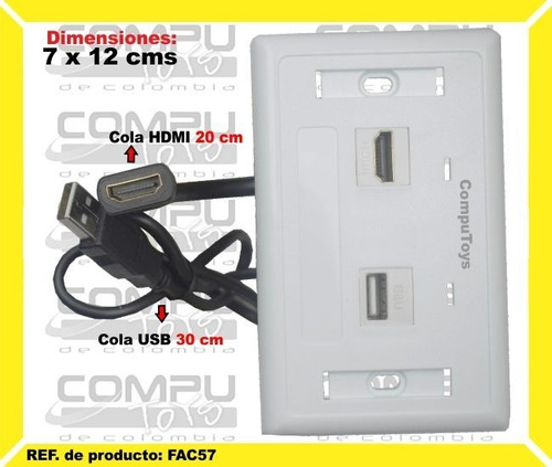 Toma Pared Usb + Hdmi Colas 20 Cm Ref: Fac57 Computoys Sas