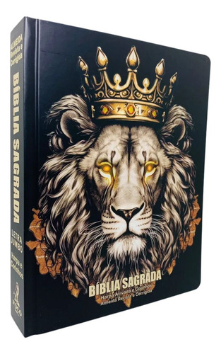 Bíblia Sagrada Letra Jumbo Com Harpa E Corinhos Índice Lateral Capa Leão Rei
