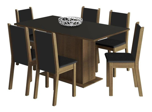 Sala De Jantar Madesa Ohana Mesa Tampo De Madeira 6 Cadeiras Cor Rustic/Preto/Sintético Preto MDJA0600437KPT