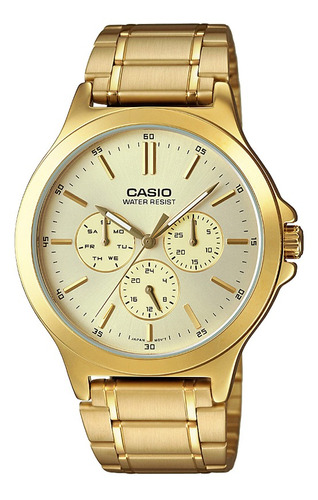 Reloj Casio Metálico Análogo Mtp-v300g-9audf Hombre Original Color de la correa Dorado Color del fondo Beige
