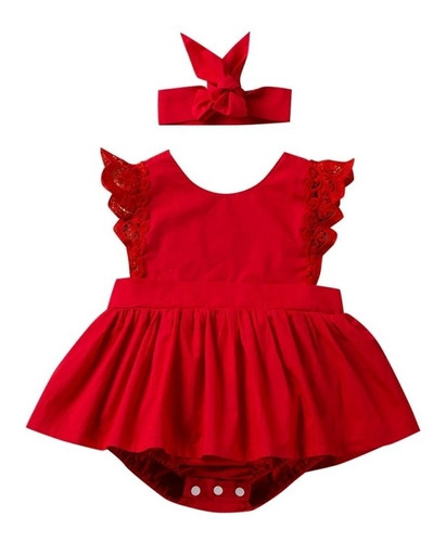 Conjunto Rojo Ropa Bebé Pañalero Manga Corta Niña 2 Piezas