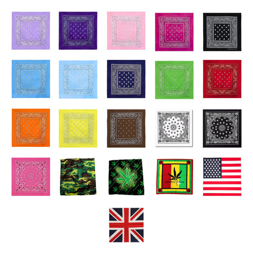 Bandanas Pañuelos Unisex Moda Varios Colores Pack 2 Unidades