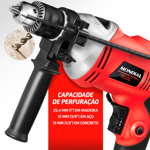 Furadeira martelete elétrica de 13mm Mondial FFI-05 700W + accesorios 127V