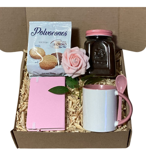 Caja De Regalo Para Mamá Rosa Libreta Café Artesanal Taza Rosa Claro