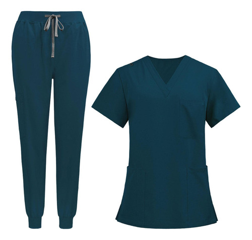 Conjunto Médico Elegante Con Cuello En V Y Pantalones Para