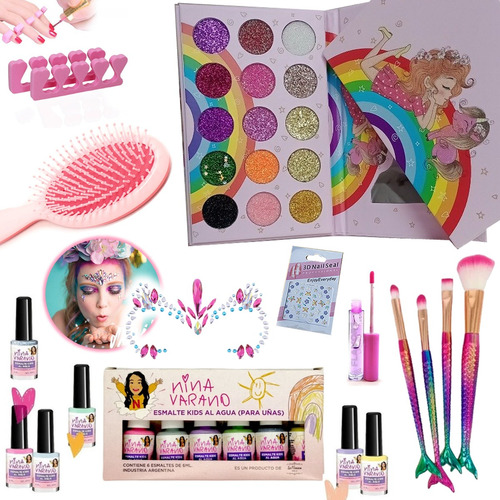 Kit De Maquillaje Par Nena Sombras Glitter Juego Niña Regalo