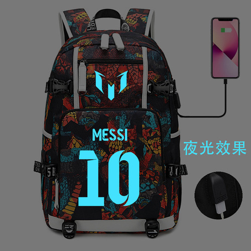 Mochila escolar transfronteiriça Messi Luminosa, mochila Neym Color 10 (luminosa) com design de tecido 15* 30* 47