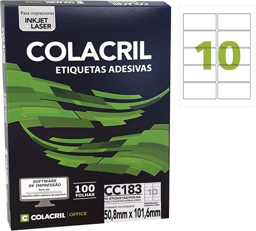 Etiqueta Impressora Carta 50,8x101,6mm 100 Fl Cc183 Colacril Cor Branco