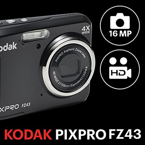 Cámara Digital Kodak Pixpro Con Zoom Amigable Fz43-bk De 16