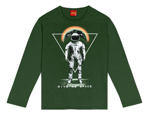 Camiseta Infantil Kyly M Longa Astronauta Menino Tam 10 A 16