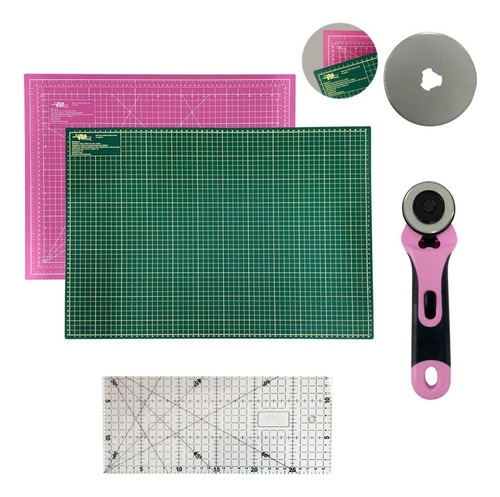 Kit Base Para Corte 45x30 Régua 15x30 Cortador De Tecidos 45 Cor Base Verde E Rosa Cl45nr