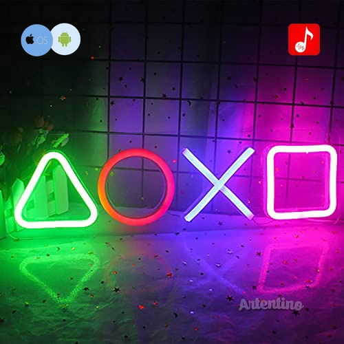 Imagen 1 de 8 de Cartel Neon Led Lámpara Playstation Gamer Bluetooth Rítmica