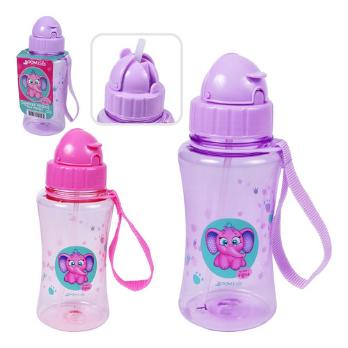 Garrafinha Infantil Squeeze Com Canudo De Silicone Livre Bpa Cor Violeta