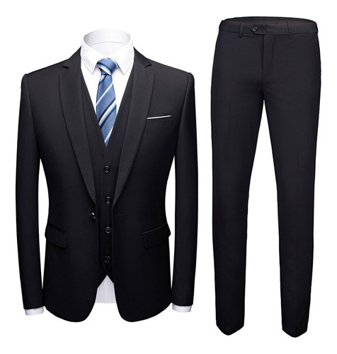 . Terno Oxford Slim Masculino - Calça + Jaqueta + Colete