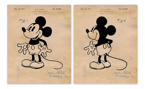 Impresiones De Patentes Vintage De Mickey, 2 (8x10) Fot...