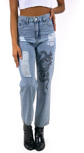 Pantalón Rasgado Mujer Dama Tiro Alto Diseño De Serpiente