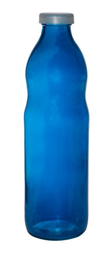 Botella De Vidrio Pintada Azul Agua Jugo 1 Litro Con Tapa X2