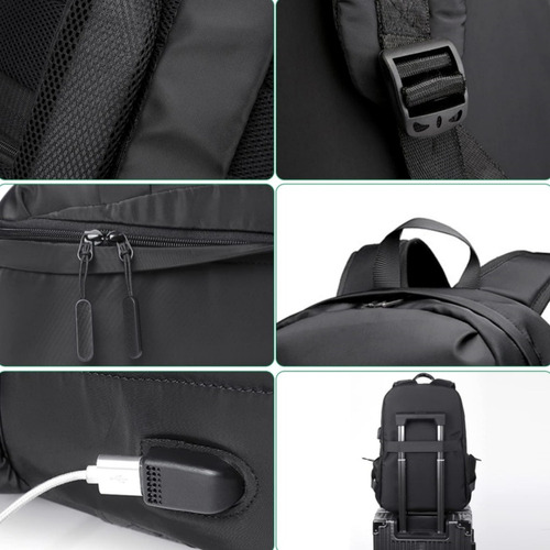 Mochila Para Hombre Portátil 35l Gran Capacidad Mochila Antirrobo Hombre Con Puertos Usb Compartimento Múltiple Mochila De Viaje Nylon Impermeable