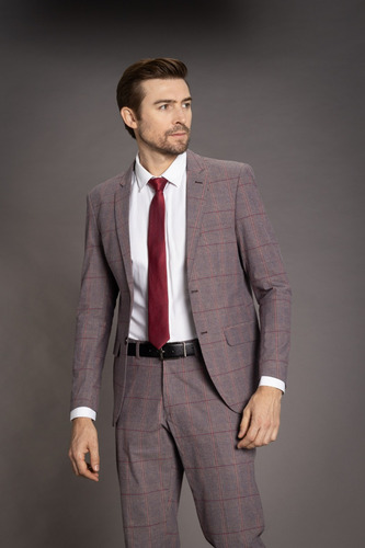Terno Masculino Estilo Xadrez Clássico Social Semi Slim