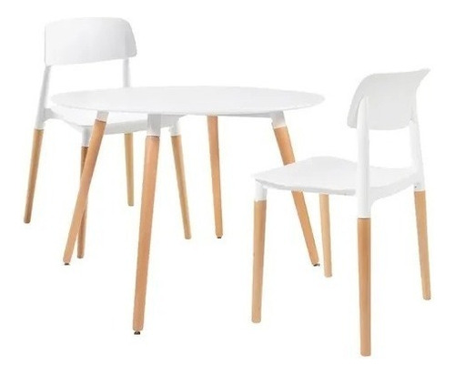 Juego De Comedor Mesa Eames Redonda 90cm + 2 Sillas Milan Color Blanco