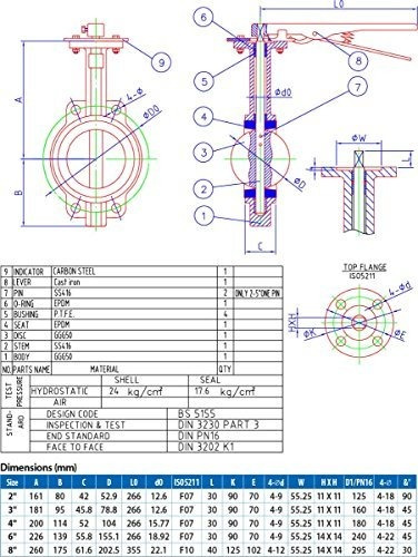 Rklo6 valvula Mariposa Hierro Fundido Palanca Epdm 6 