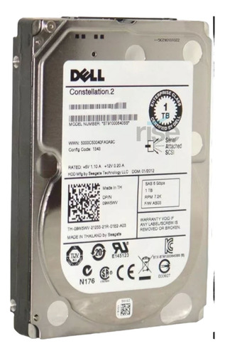 Hd Sas 1tb Dell 2.5  7.2k 6gbs Constellation.2 St91000640ss