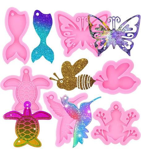 2025 6pcs Molde De Silicona Llavero Colibrí Mariposa Rana